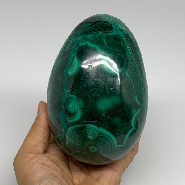 3.9 lbs, 5.1"x3.6", Natural Solid Malachite Egg Polished Gemstone @Congo, B32792