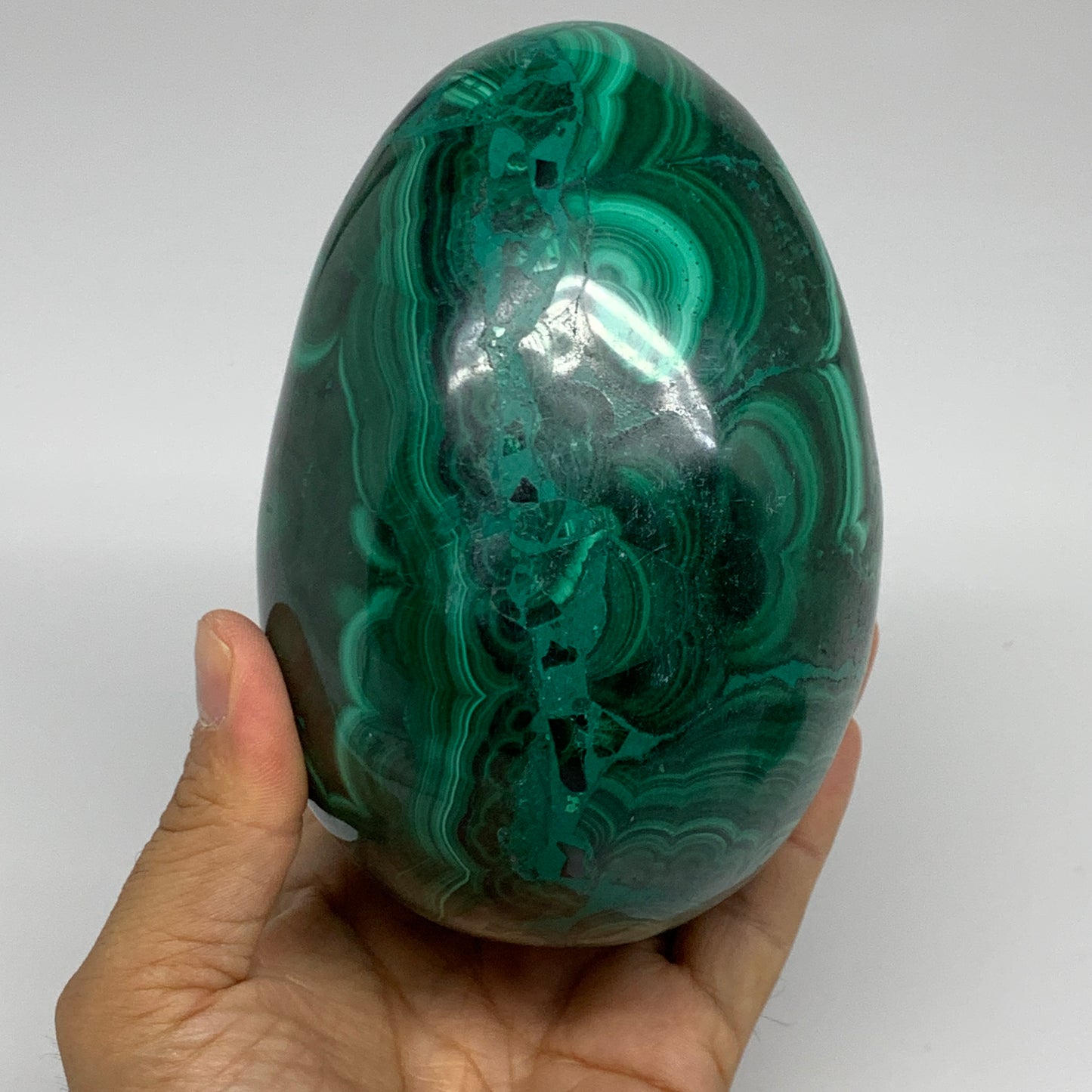 3.9 lbs, 5.1"x3.6", Natural Solid Malachite Egg Polished Gemstone @Congo, B32792