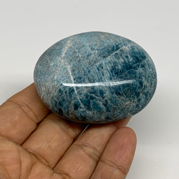 135.4g, 2.3"x1.8"x1", Blue Apatite Palm-Stone Polished @Madagascar, B31484