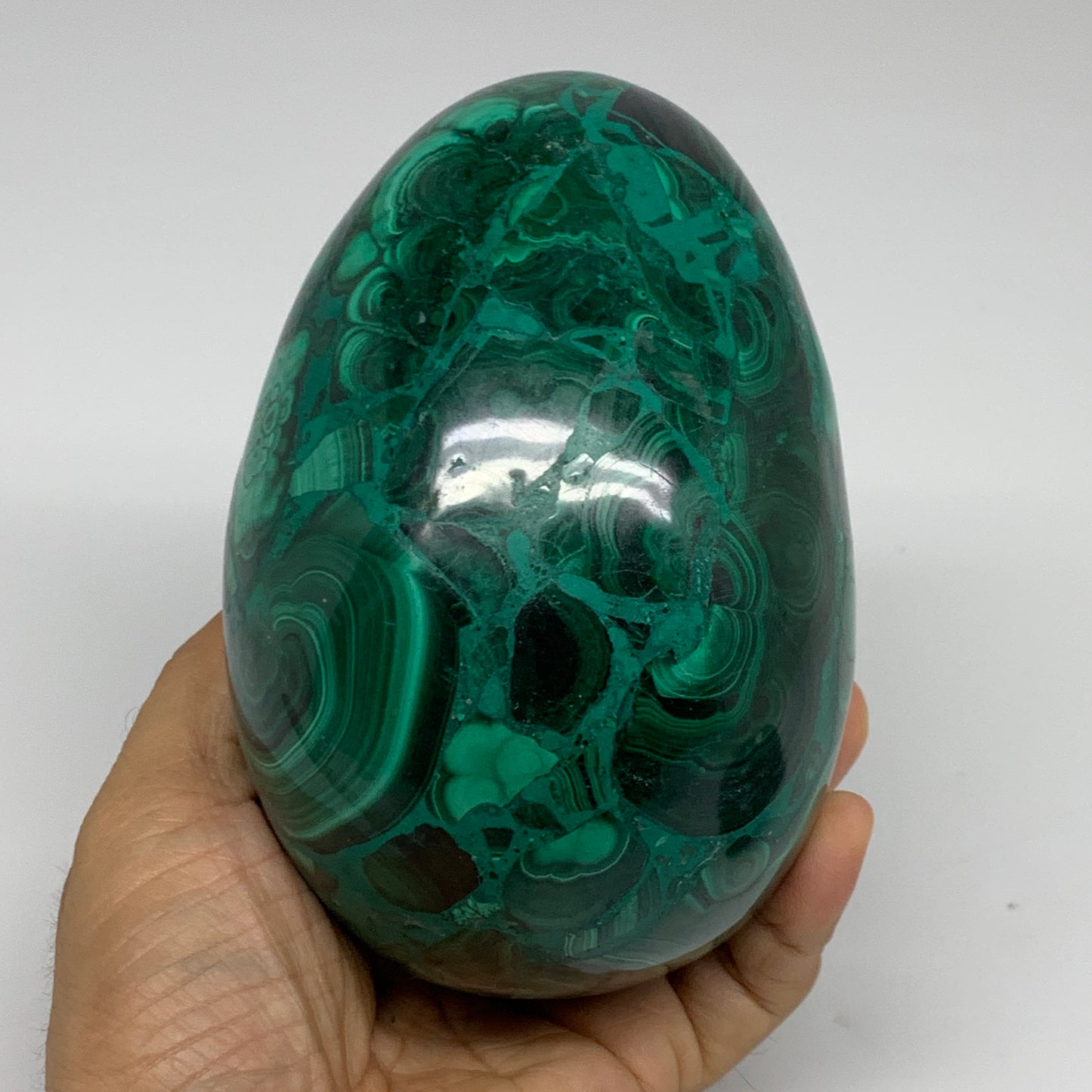 3.9 lbs, 5.1"x3.6", Natural Solid Malachite Egg Polished Gemstone @Congo, B32792