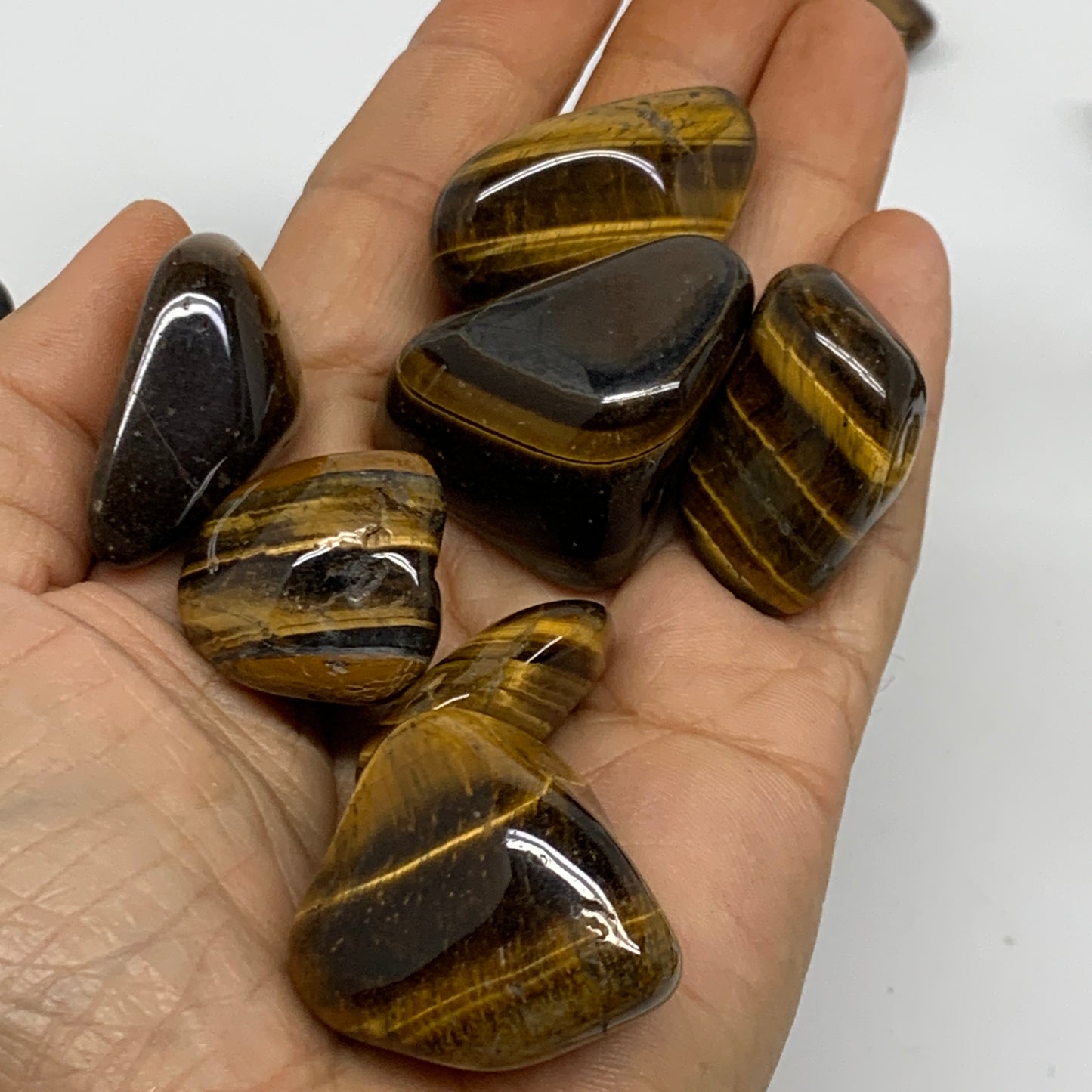 2.2 Lbs, 0.9"-1.8", 56pc, Tiger's Eye Tumbled Polished Wholesale , B37082