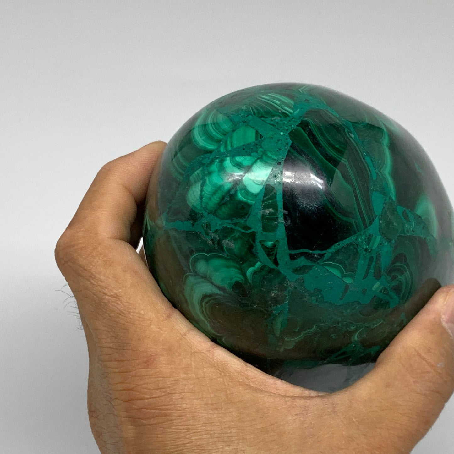 3.9 lbs, 5.1"x3.6", Natural Solid Malachite Egg Polished Gemstone @Congo, B32792