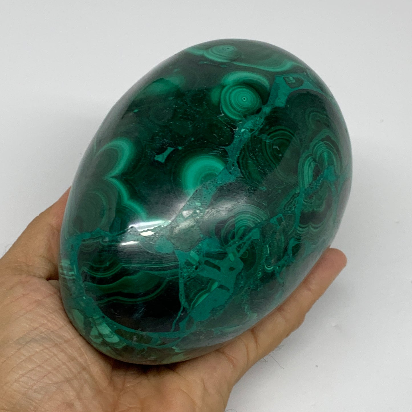3.9 lbs, 5.1"x3.6", Natural Solid Malachite Egg Polished Gemstone @Congo, B32792