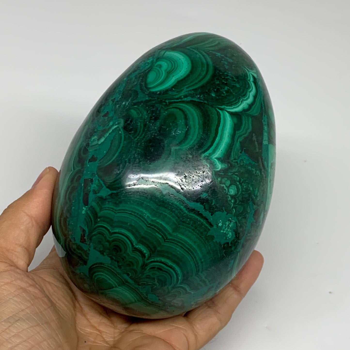 3.9 lbs, 5.1"x3.6", Natural Solid Malachite Egg Polished Gemstone @Congo, B32792
