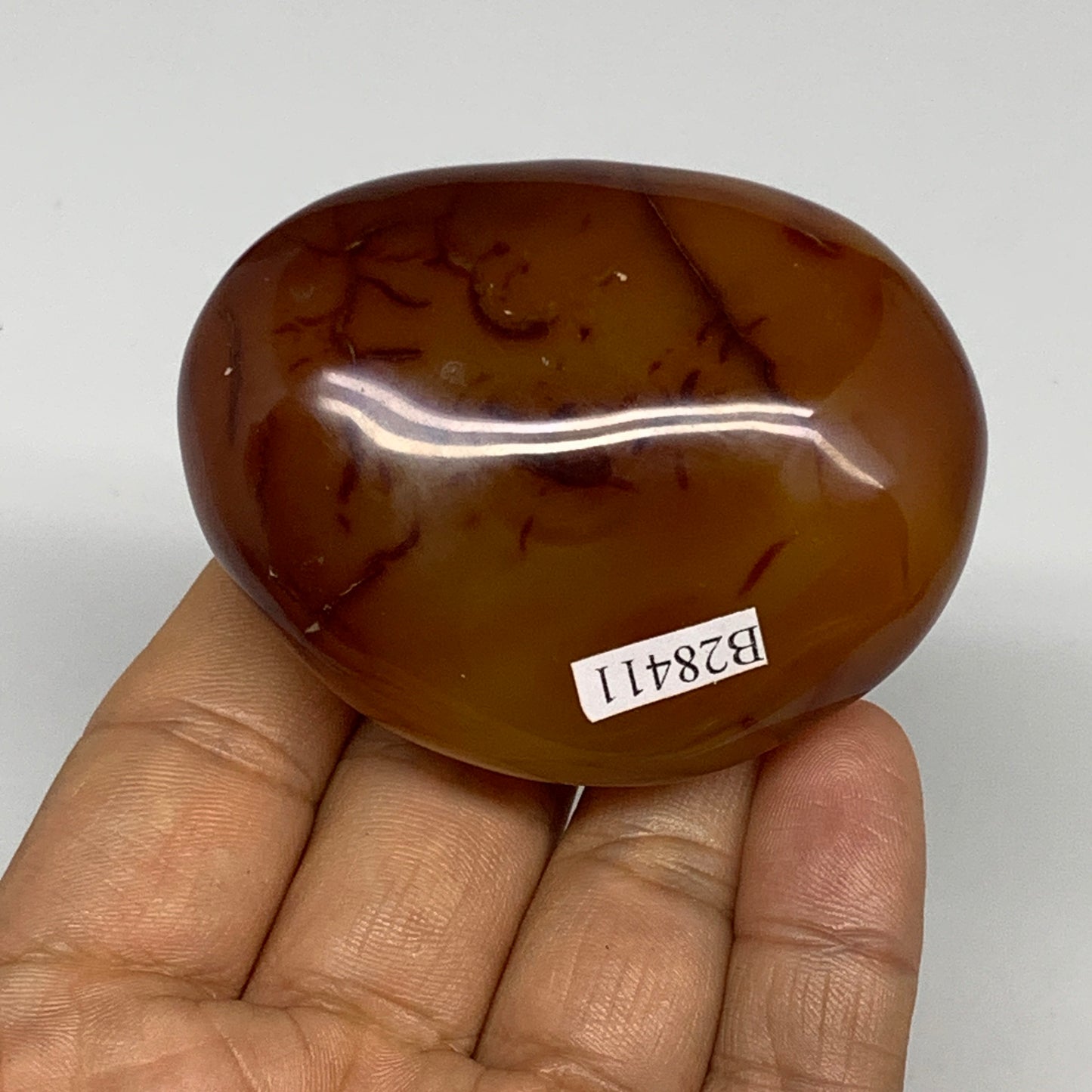 124.5g, 2.5"x2"x1.1", Red Carnelian Palm-Stone Gem Crystal Polished, B28411