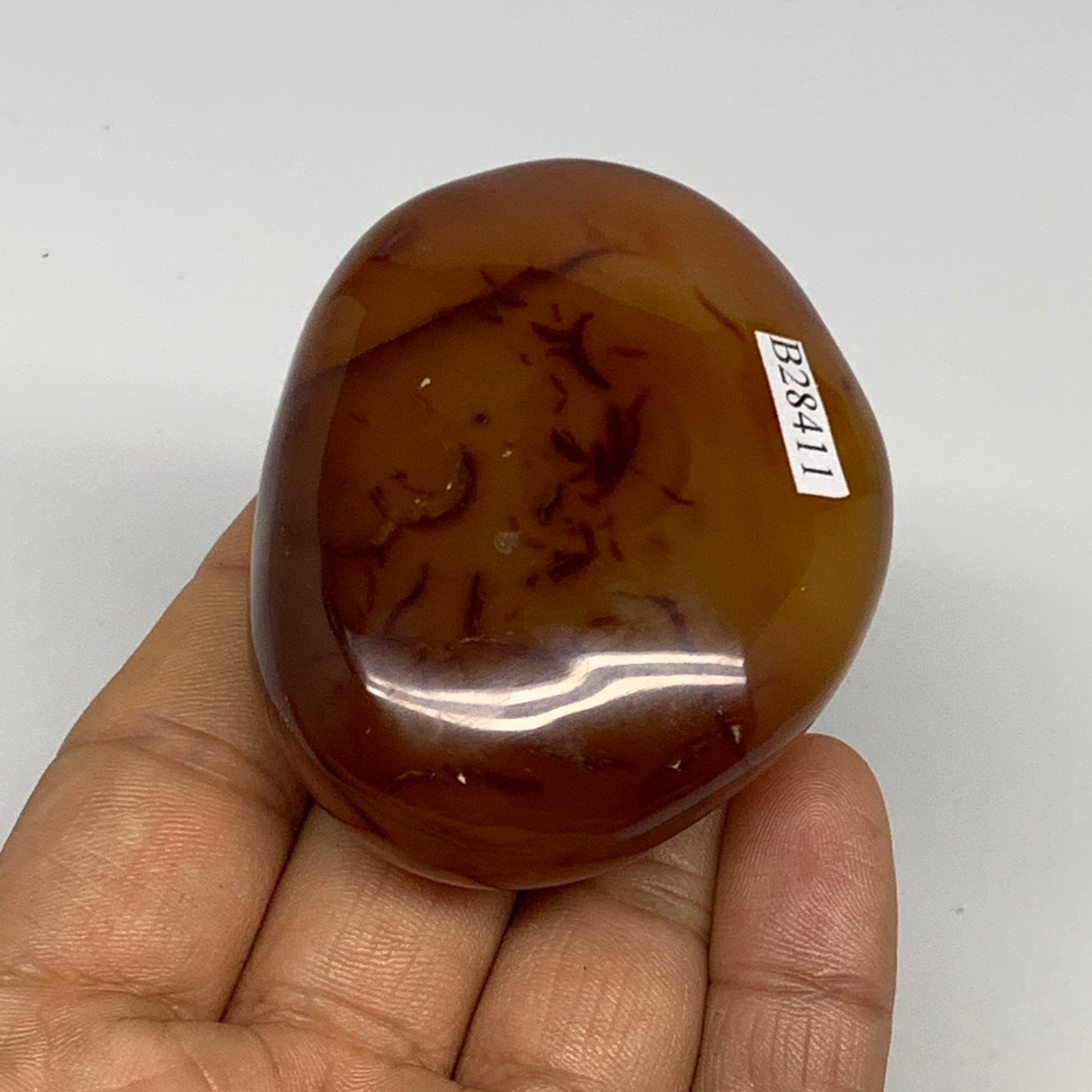 124.5g, 2.5"x2"x1.1", Red Carnelian Palm-Stone Gem Crystal Polished, B28411