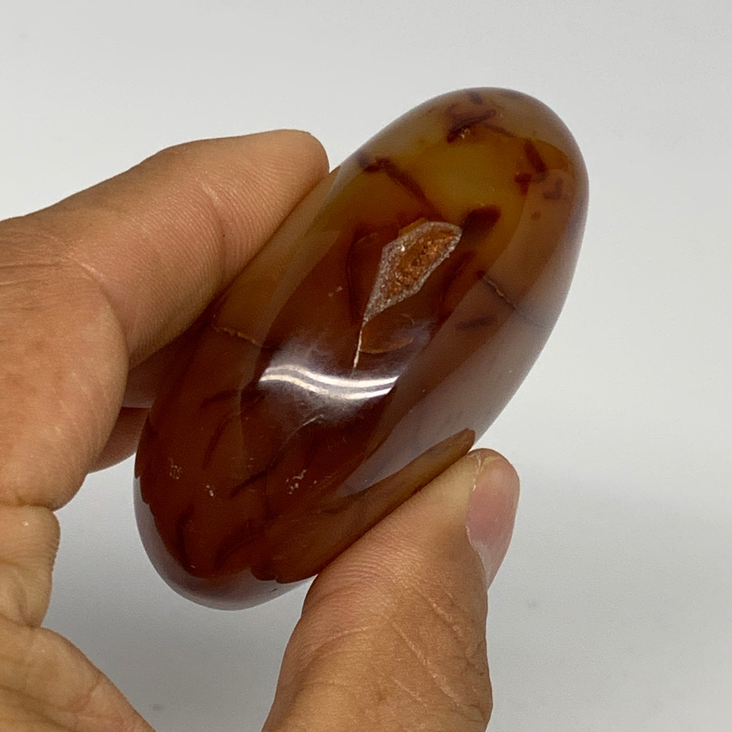 124.5g, 2.5"x2"x1.1", Red Carnelian Palm-Stone Gem Crystal Polished, B28411