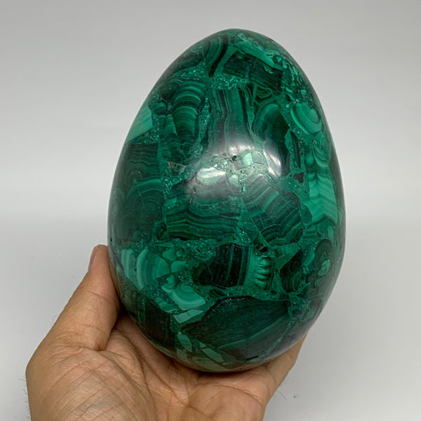 3.86 lbs, 5.2"x3.6", Natural Solid Malachite Egg Polished Gemstone @Congo, B32793