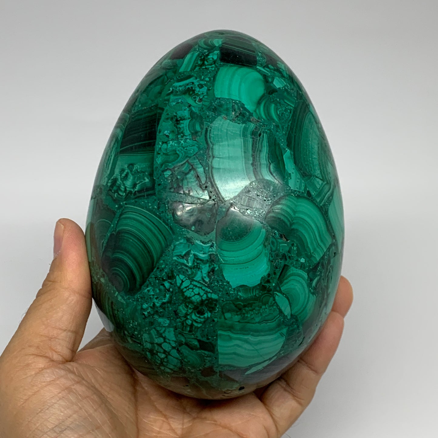3.86 lbs, 5.2"x3.6", Natural Solid Malachite Egg Polished Gemstone @Congo, B3279