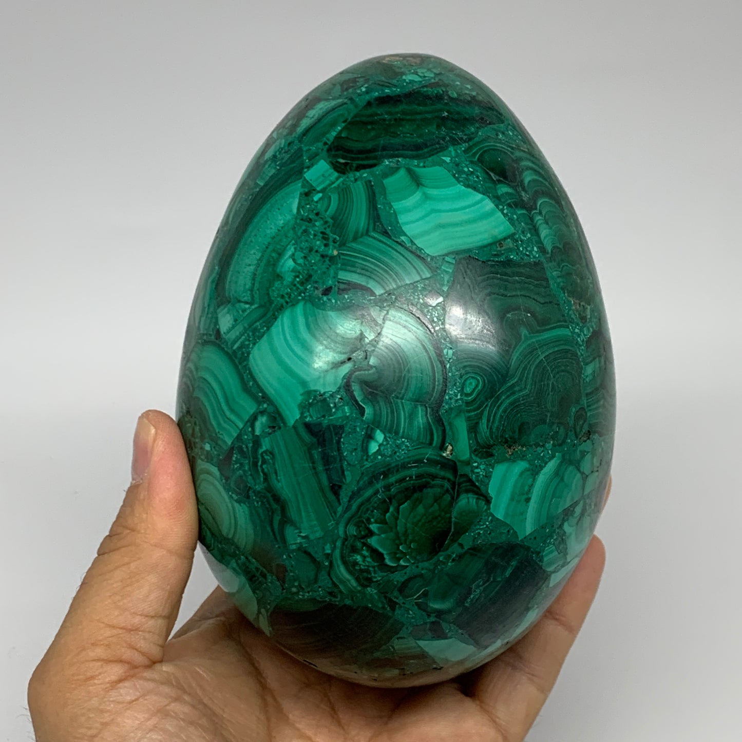 3.86 lbs, 5.2"x3.6", Natural Solid Malachite Egg Polished Gemstone @Congo, B3279
