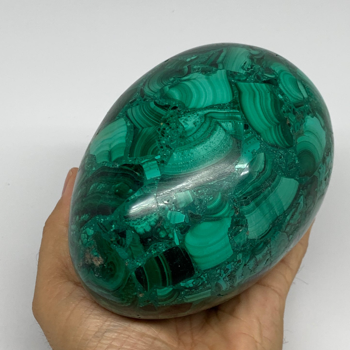 3.86 lbs, 5.2"x3.6", Natural Solid Malachite Egg Polished Gemstone @Congo, B3279
