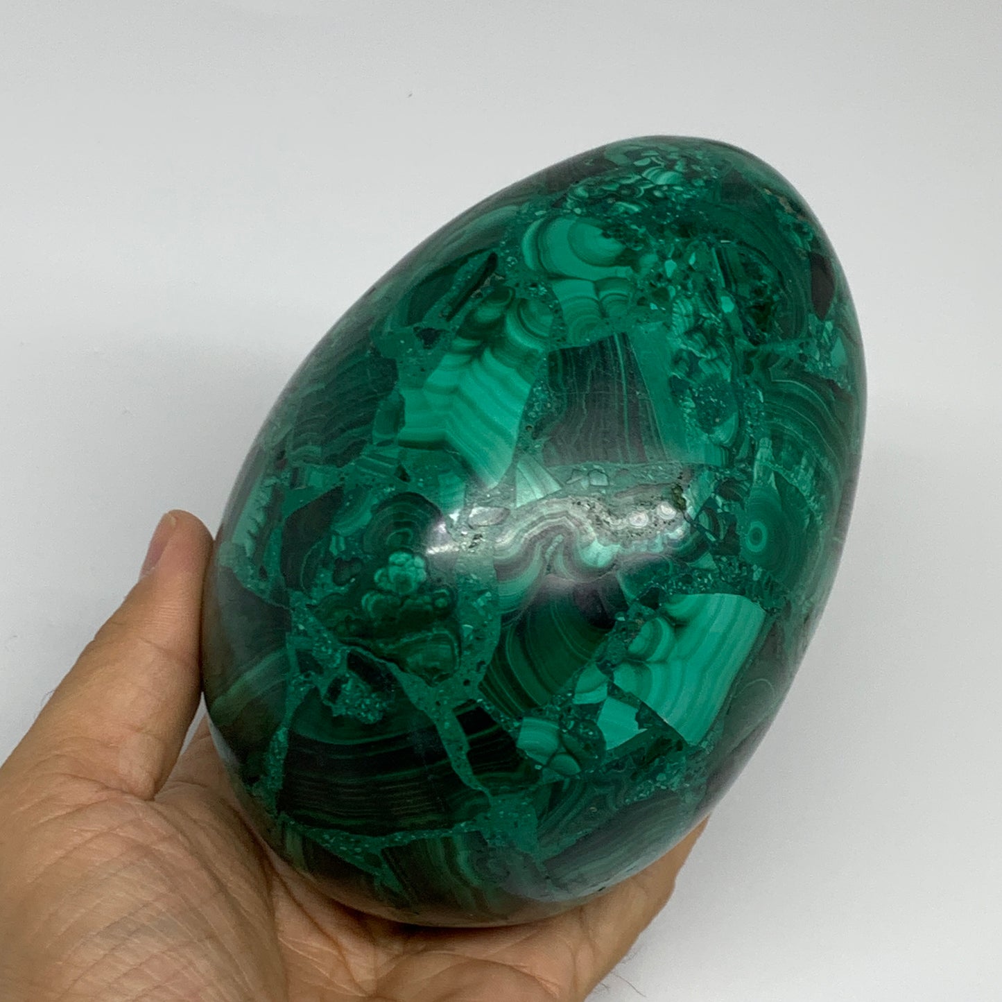 3.86 lbs, 5.2"x3.6", Natural Solid Malachite Egg Polished Gemstone @Congo, B3279