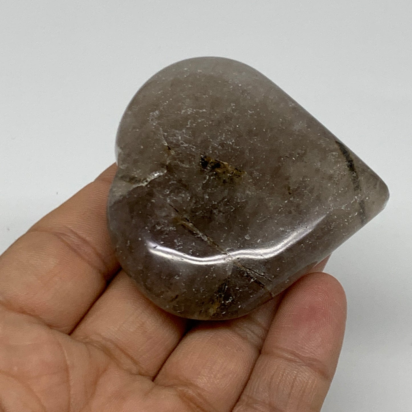 87.4g, 2.2"x2.3"x0.7", Natural Untreated Quartz Heart Crystal Polished, B34885