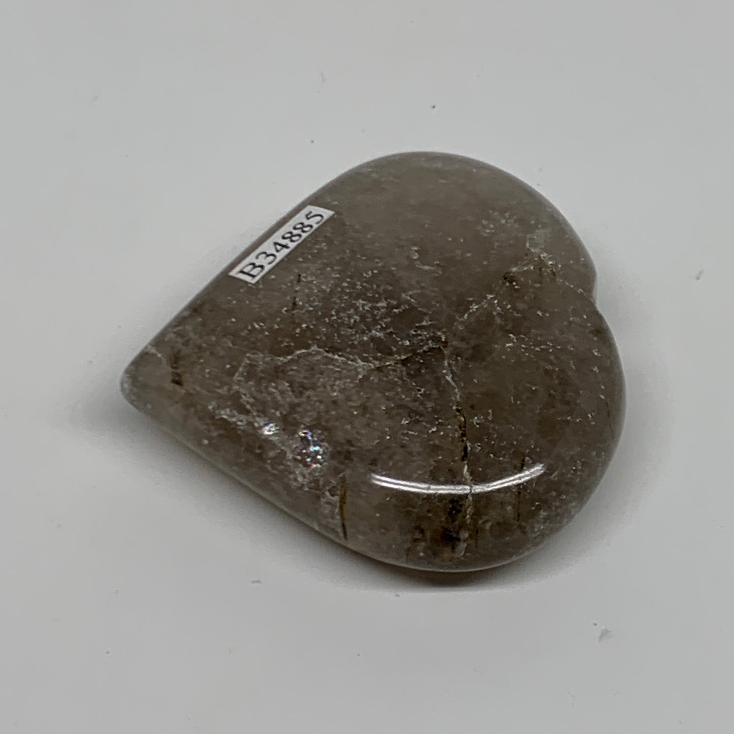 87.4g, 2.2"x2.3"x0.7", Natural Untreated Quartz Heart Crystal Polished, B34885