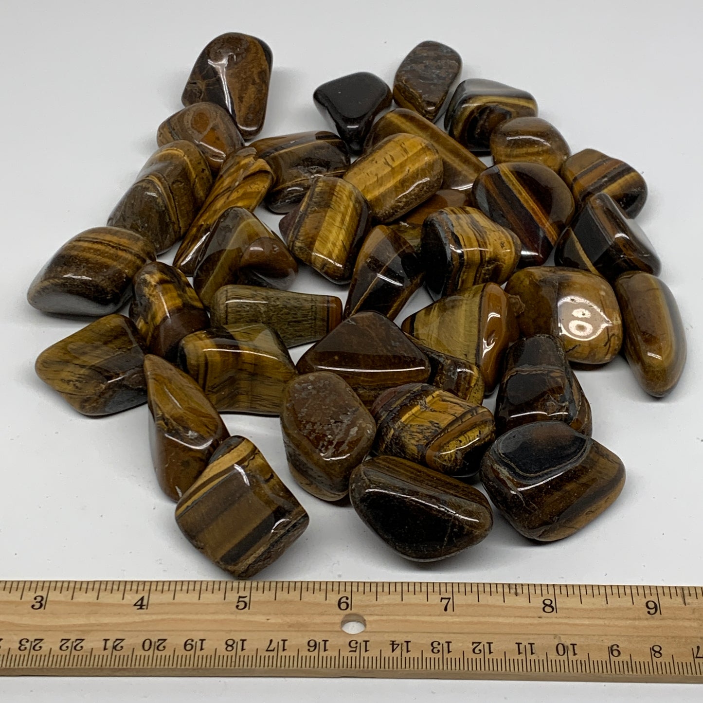 2.2 Lbs, 1"-2", 36pc, Tiger's Eye Tumbled Polished Wholesale , B37085
