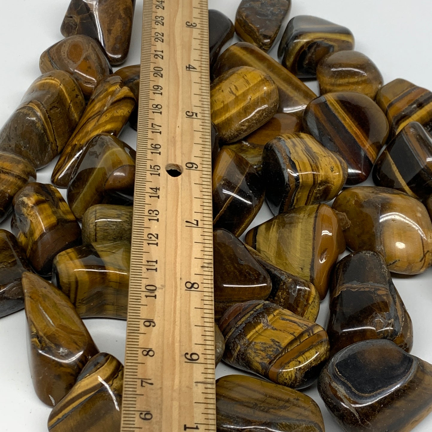 2.2 Lbs, 1"-2", 36pc, Tiger's Eye Tumbled Polished Wholesale , B37085