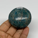 137.2g, 2.2"x2.2x1.1", Blue Apatite Palm-Stone Polished @Madagascar, B31487