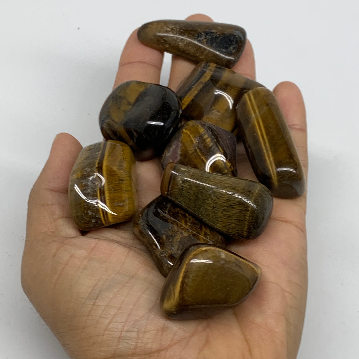 2.2 Lbs, 1"-2", 36pc, Tiger's Eye Tumbled Polished Wholesale , B37085
