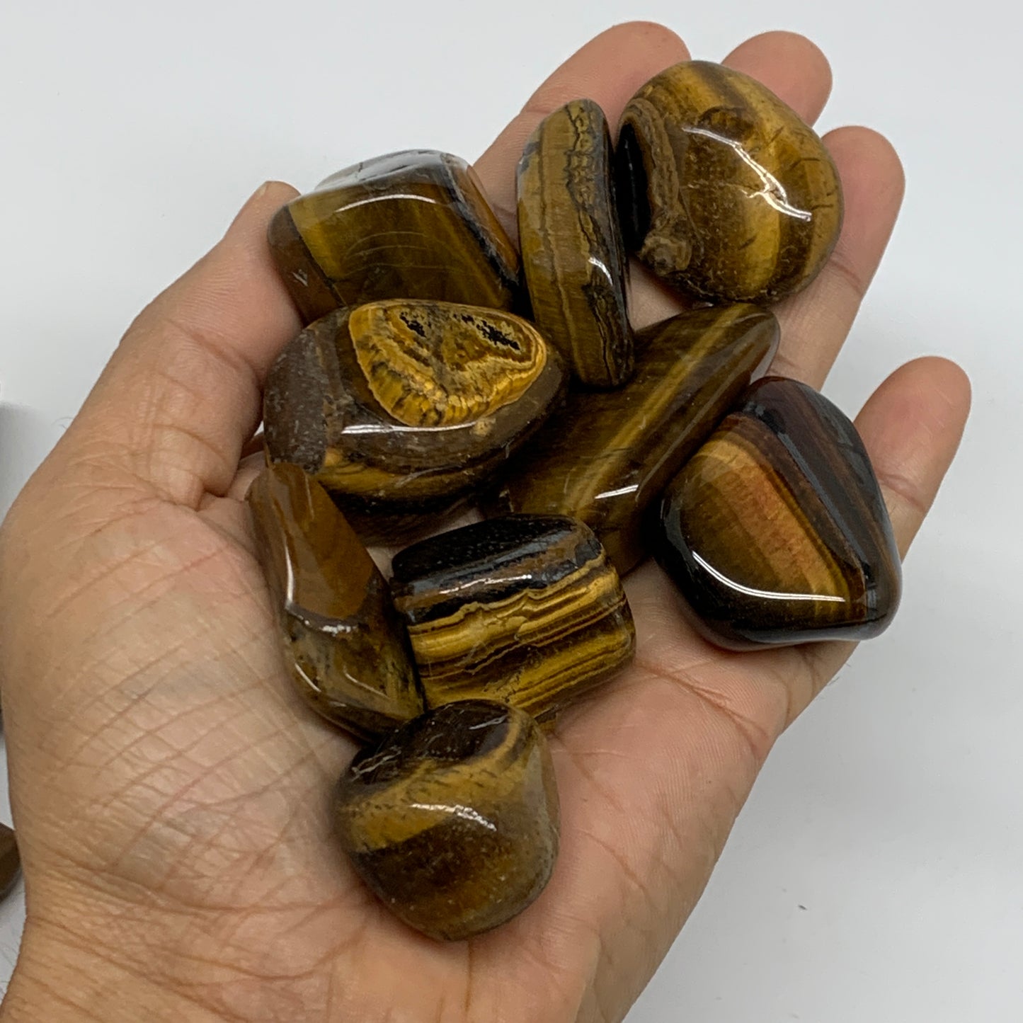 2.2 Lbs, 1"-2", 36pc, Tiger's Eye Tumbled Polished Wholesale , B37085