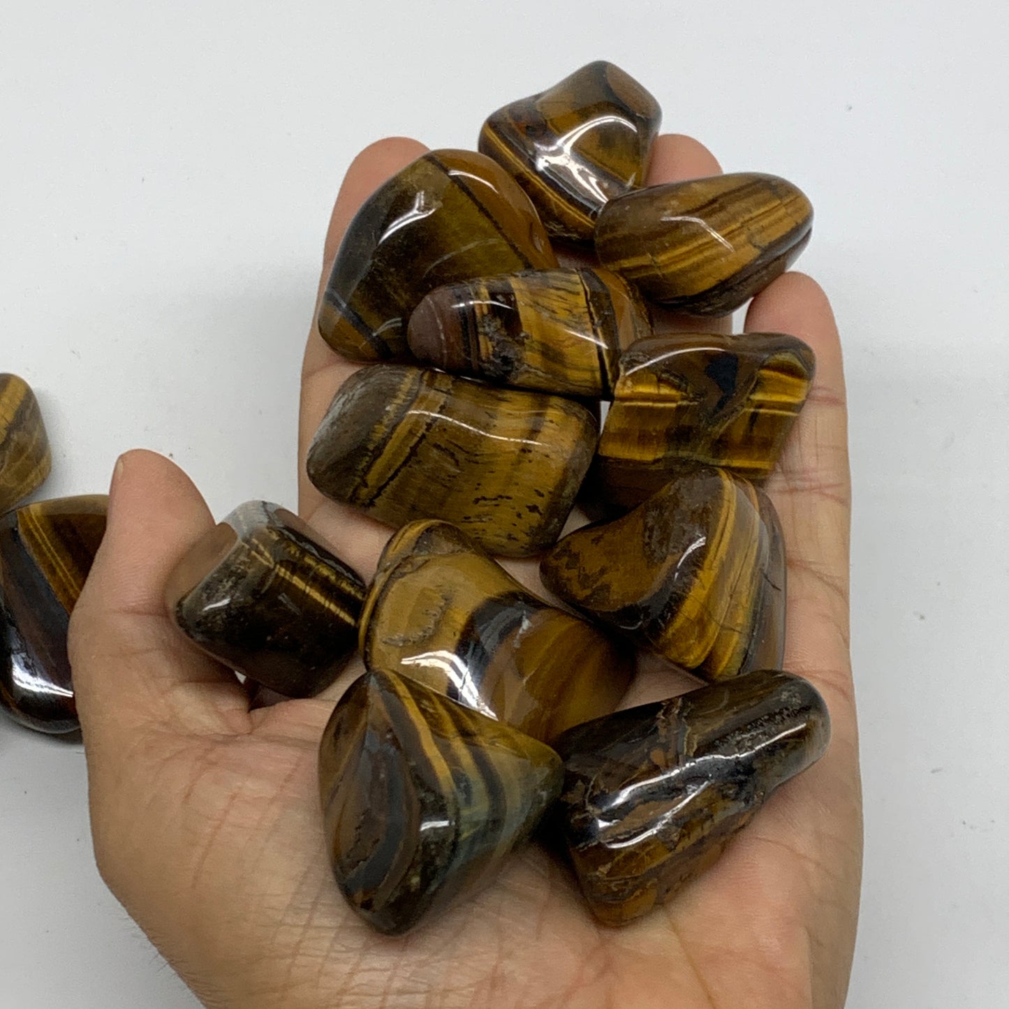 2.2 Lbs, 1"-2", 36pc, Tiger's Eye Tumbled Polished Wholesale , B37085