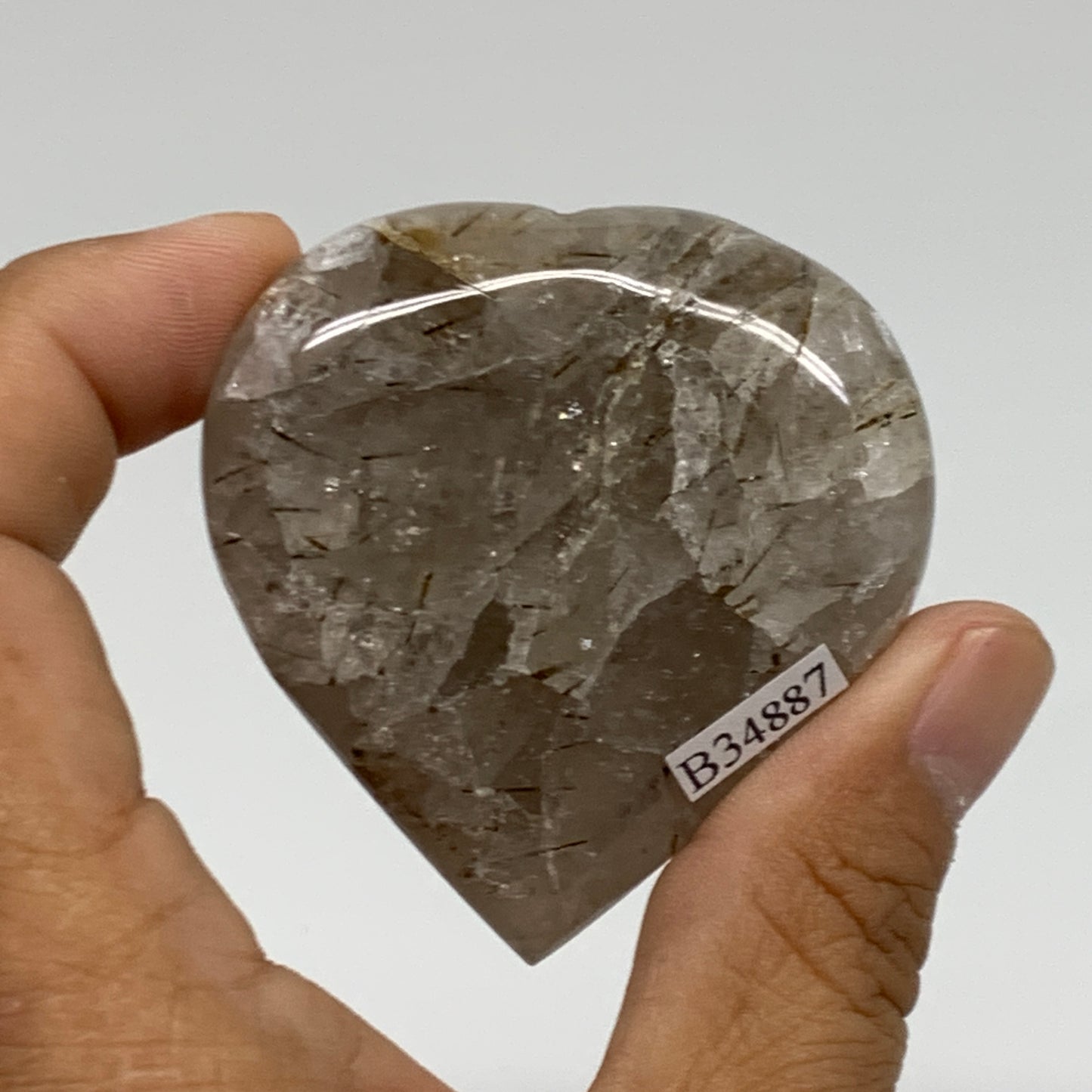 89.2g, 2.2"x2.1"x0.8", Natural Untreated Quartz Heart Crystal Polished Gems, B34