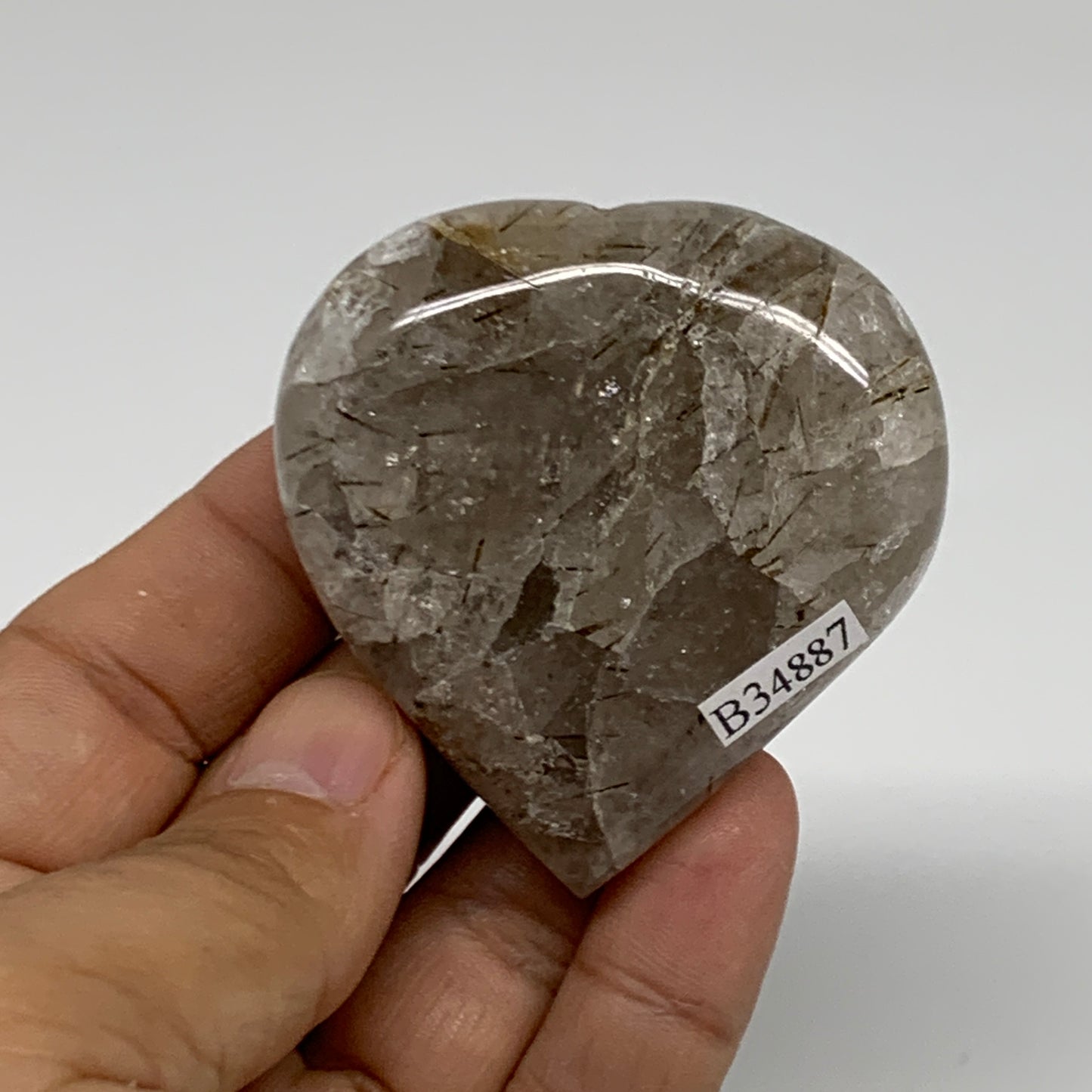 89.2g, 2.2"x2.1"x0.8", Natural Untreated Quartz Heart Crystal Polished Gems, B34