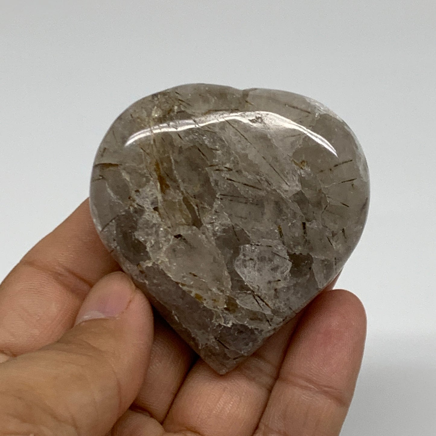 89.2g, 2.2"x2.1"x0.8", Natural Untreated Quartz Heart Crystal Polished Gems, B34
