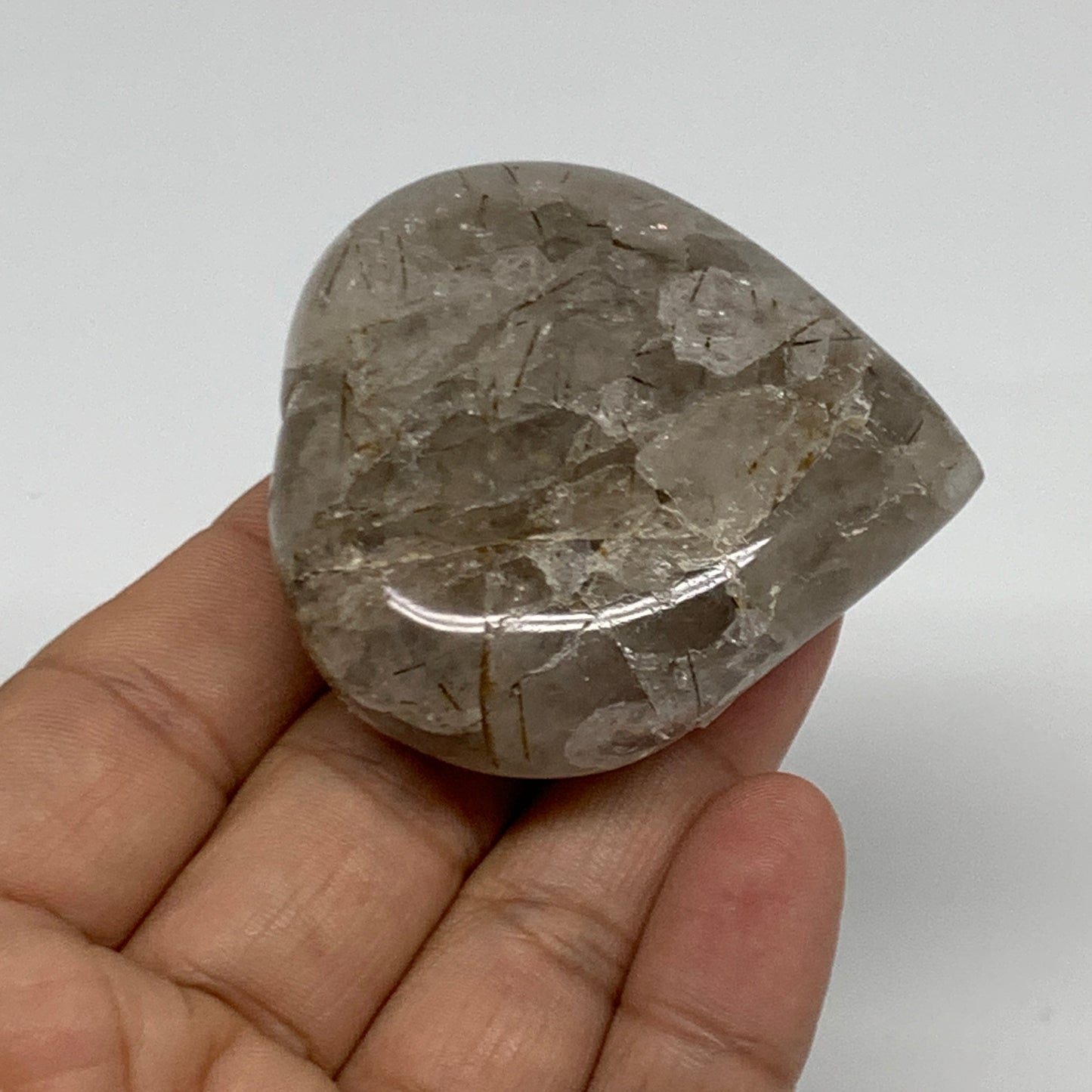 89.2g, 2.2"x2.1"x0.8", Natural Untreated Quartz Heart Crystal Polished Gems, B34