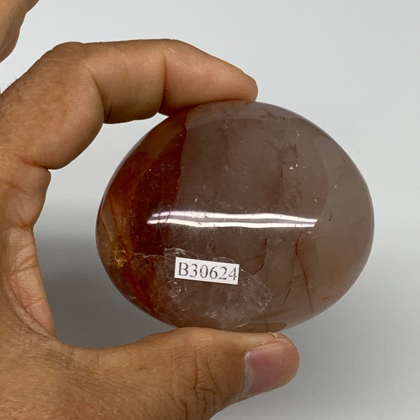 159.7g,2.3"x2"x1.4", Red Hematoid Fire Quartz Palm-Stone Crystal Polished, B3062