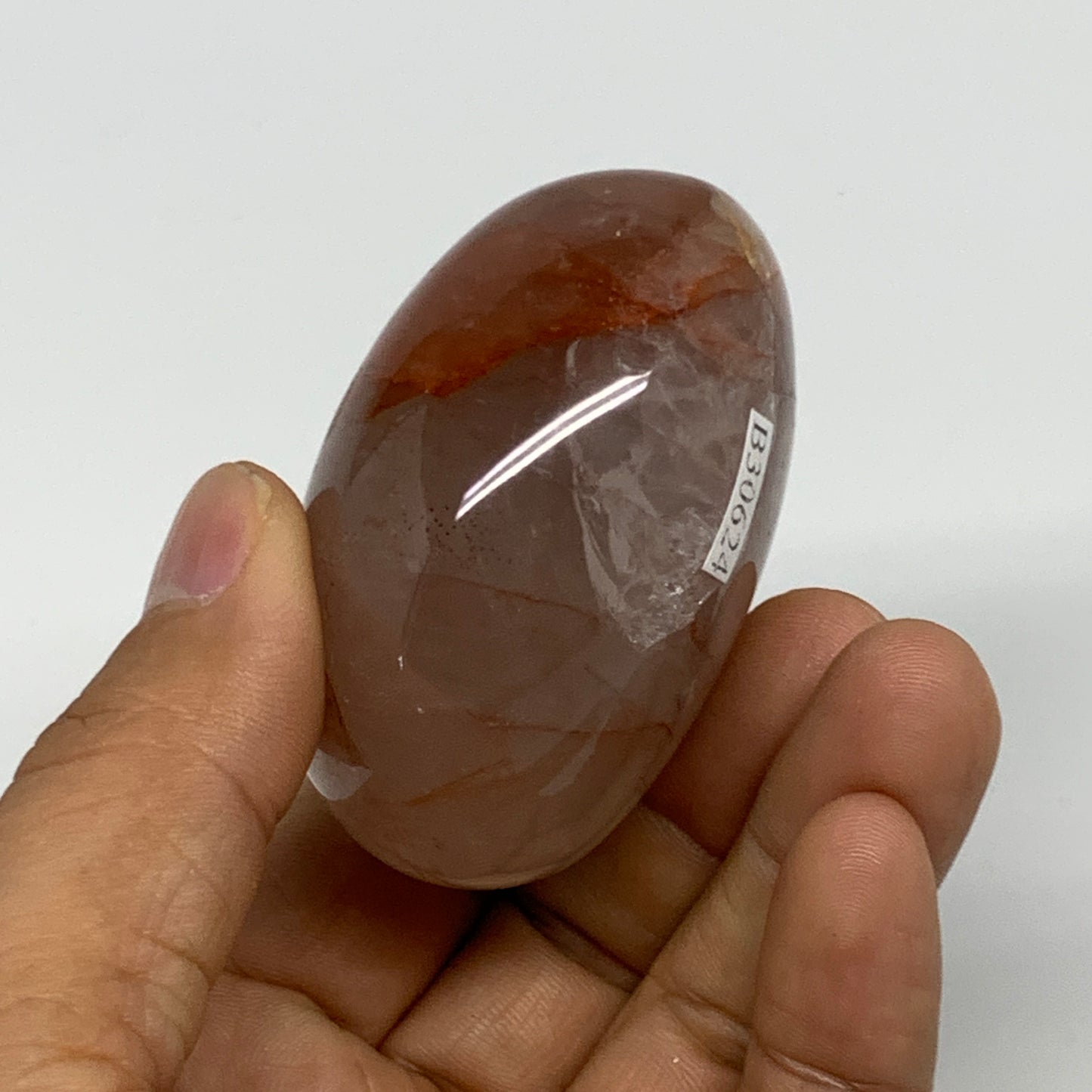 159.7g,2.3"x2"x1.4", Red Hematoid Fire Quartz Palm-Stone Crystal Polished, B3062