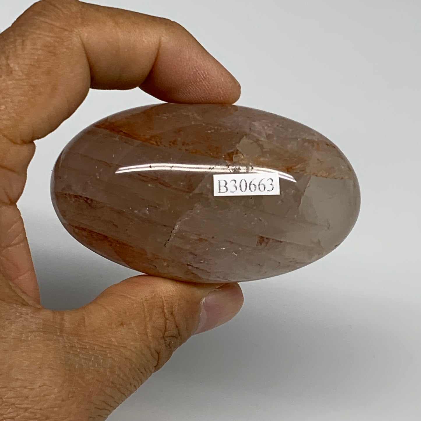 129.7g,2.6"x1.5"x1.3", Red Hematoid Fire Quartz Palm-Stone Crystal Polished, B30