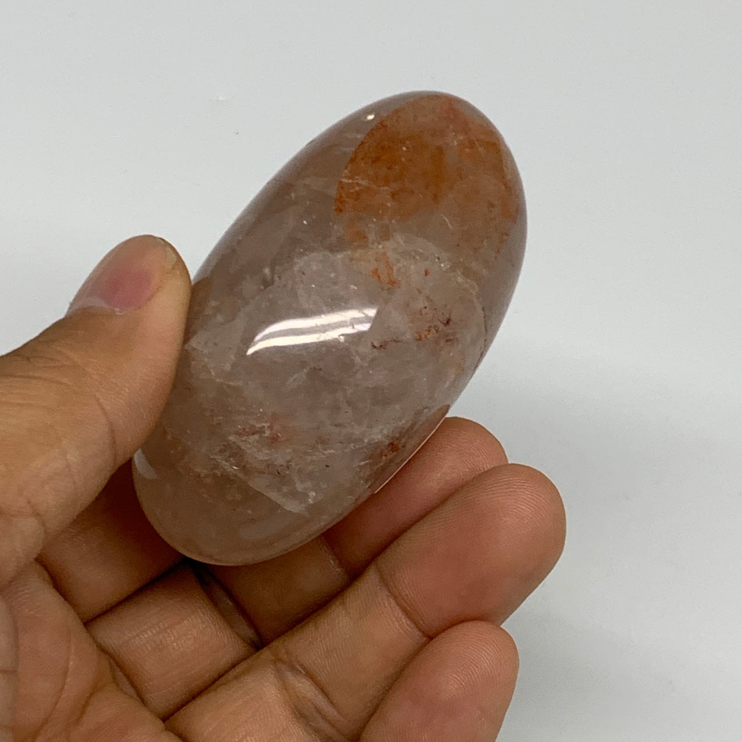 129.7g,2.6"x1.5"x1.3", Red Hematoid Fire Quartz Palm-Stone Crystal Polished, B30