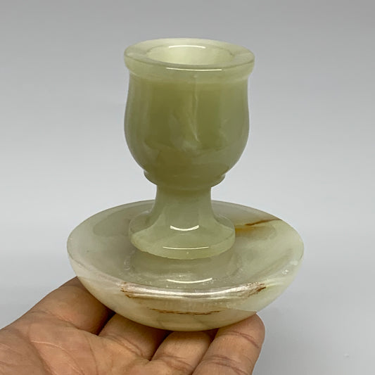 271g, 3.2"x1.5"x2.9", Natural Green Onyx Candle Holder Gemstone Hand Carved, B32