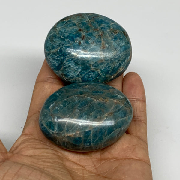 210.2g, 2.1"-2.2", 2pcs, Blue Apatite Palm-Stone Polished @Madagascar, B31494