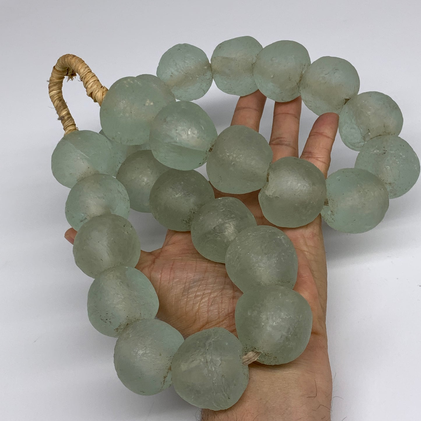 2.46 lbs, 28mm-32mm, 1 Strand, 24 beads, Blue Round Sea Glass Beads , B35627