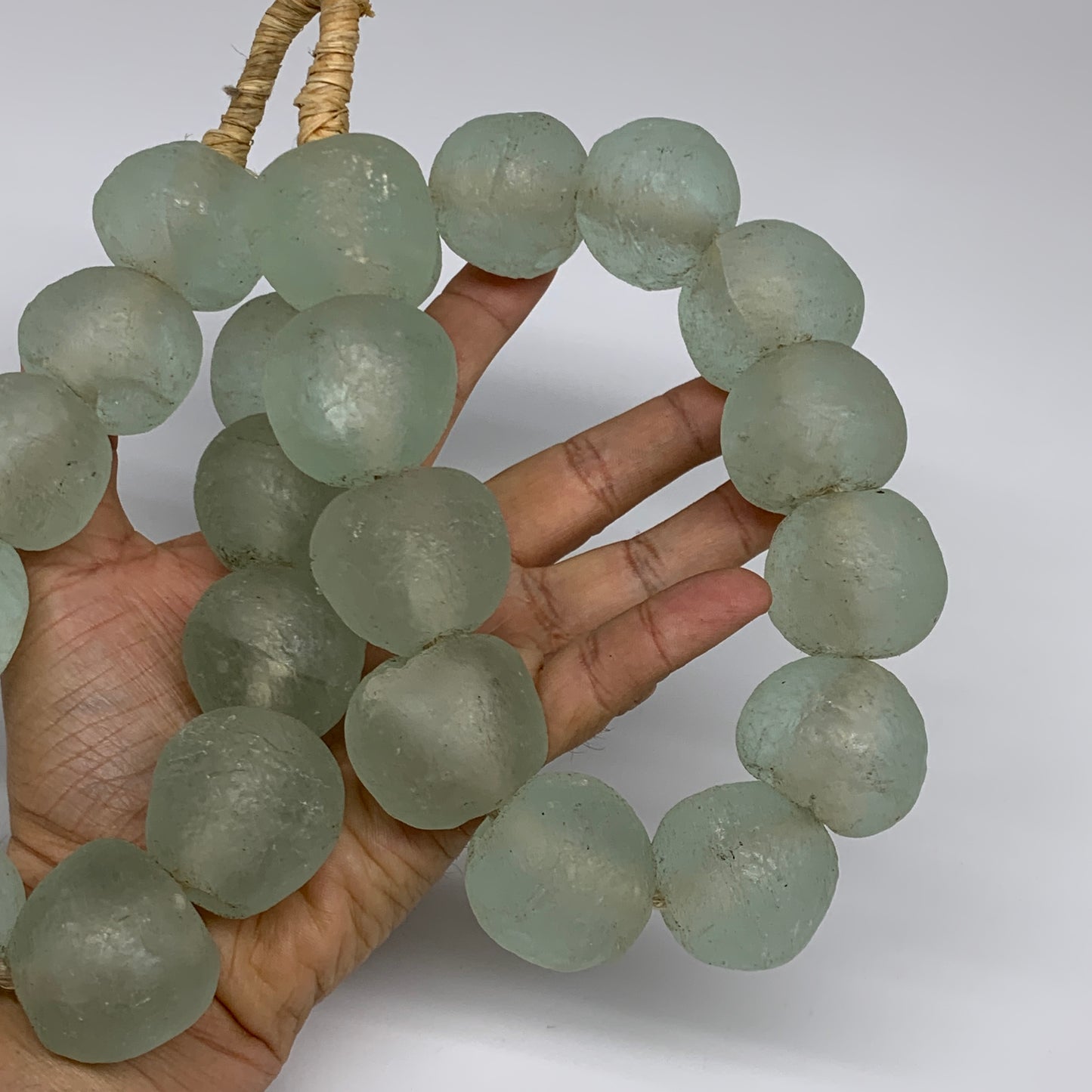 2.46 lbs, 28mm-32mm, 1 Strand, 24 beads, Blue Round Sea Glass Beads , B35627