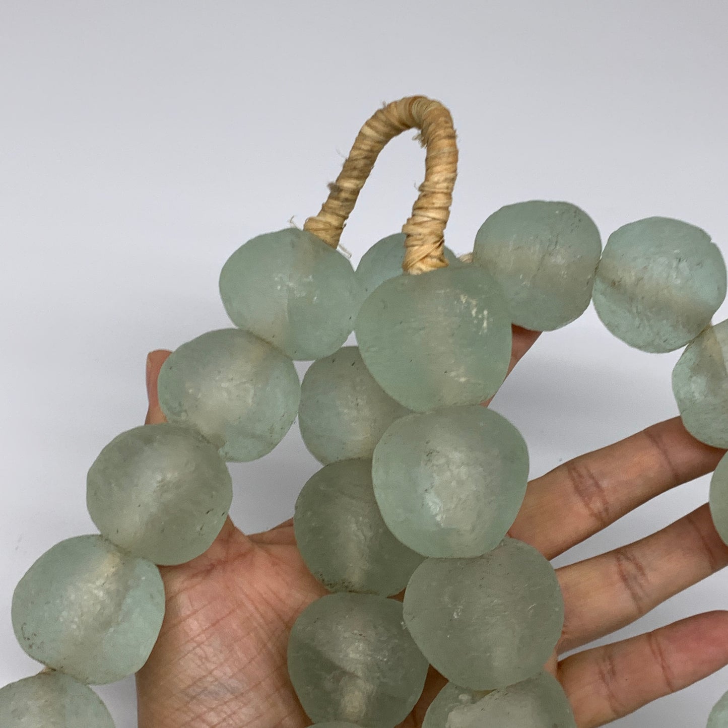 2.46 lbs, 28mm-32mm, 1 Strand, 24 beads, Blue Round Sea Glass Beads , B35627