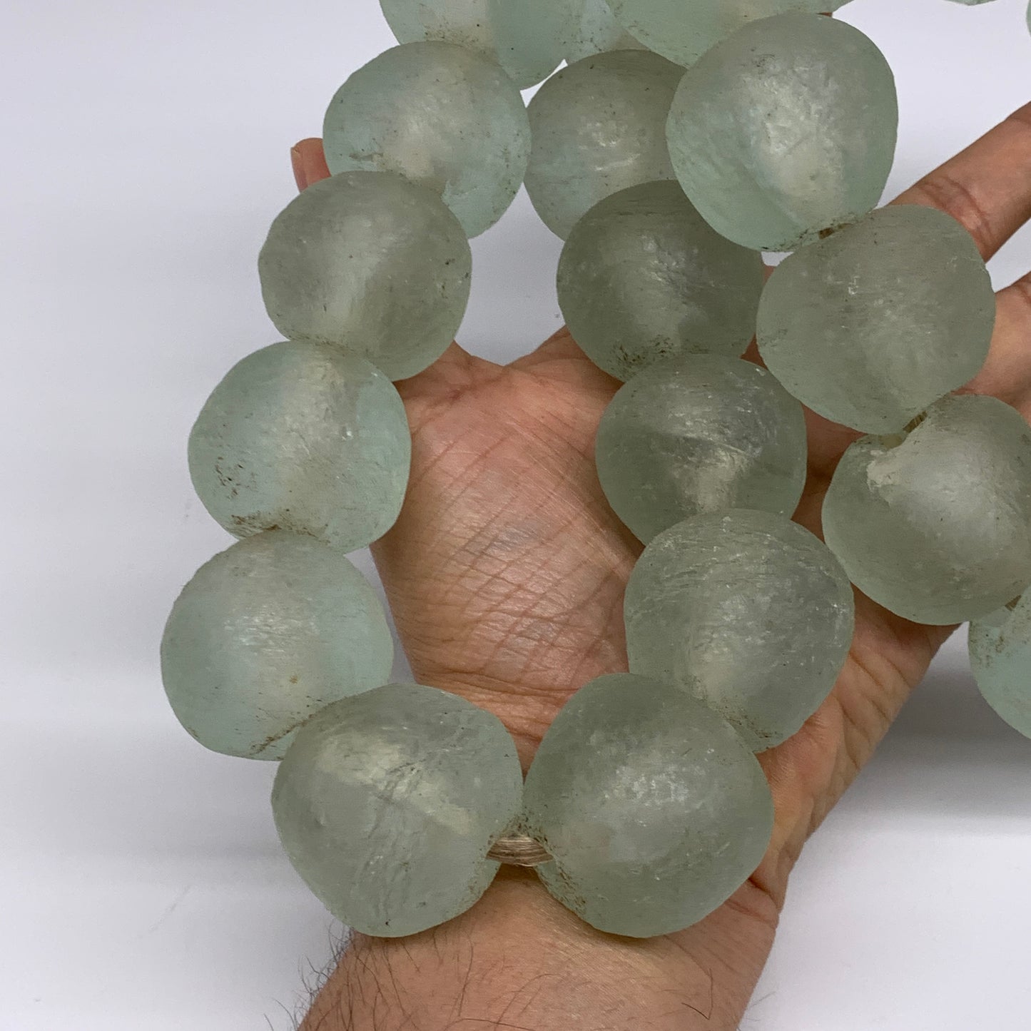 2.46 lbs, 28mm-32mm, 1 Strand, 24 beads, Blue Round Sea Glass Beads , B35627