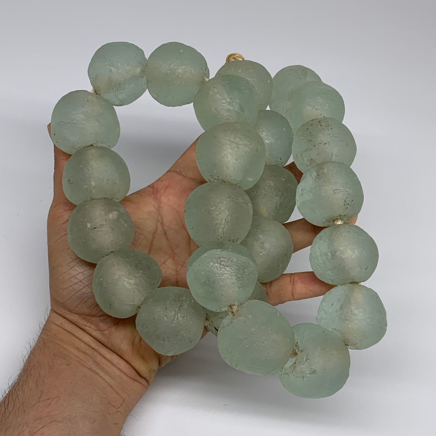 2.46 lbs, 28mm-32mm, 1 Strand, 24 beads, Blue Round Sea Glass Beads , B35627