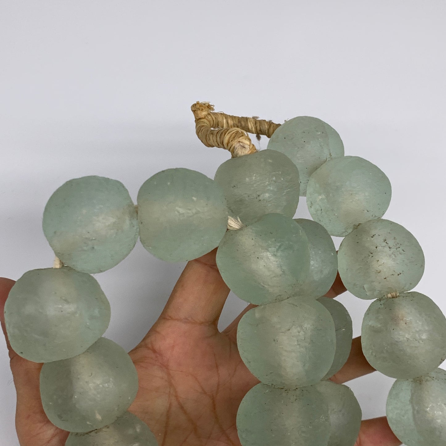 2.46 lbs, 28mm-32mm, 1 Strand, 24 beads, Blue Round Sea Glass Beads , B35627