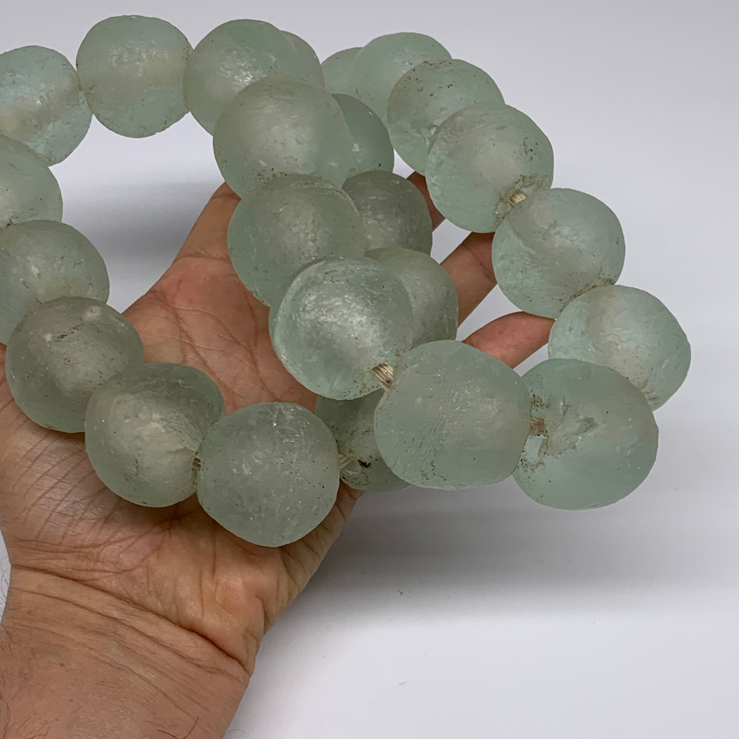 2.46 lbs, 28mm-32mm, 1 Strand, 24 beads, Blue Round Sea Glass Beads , B35627