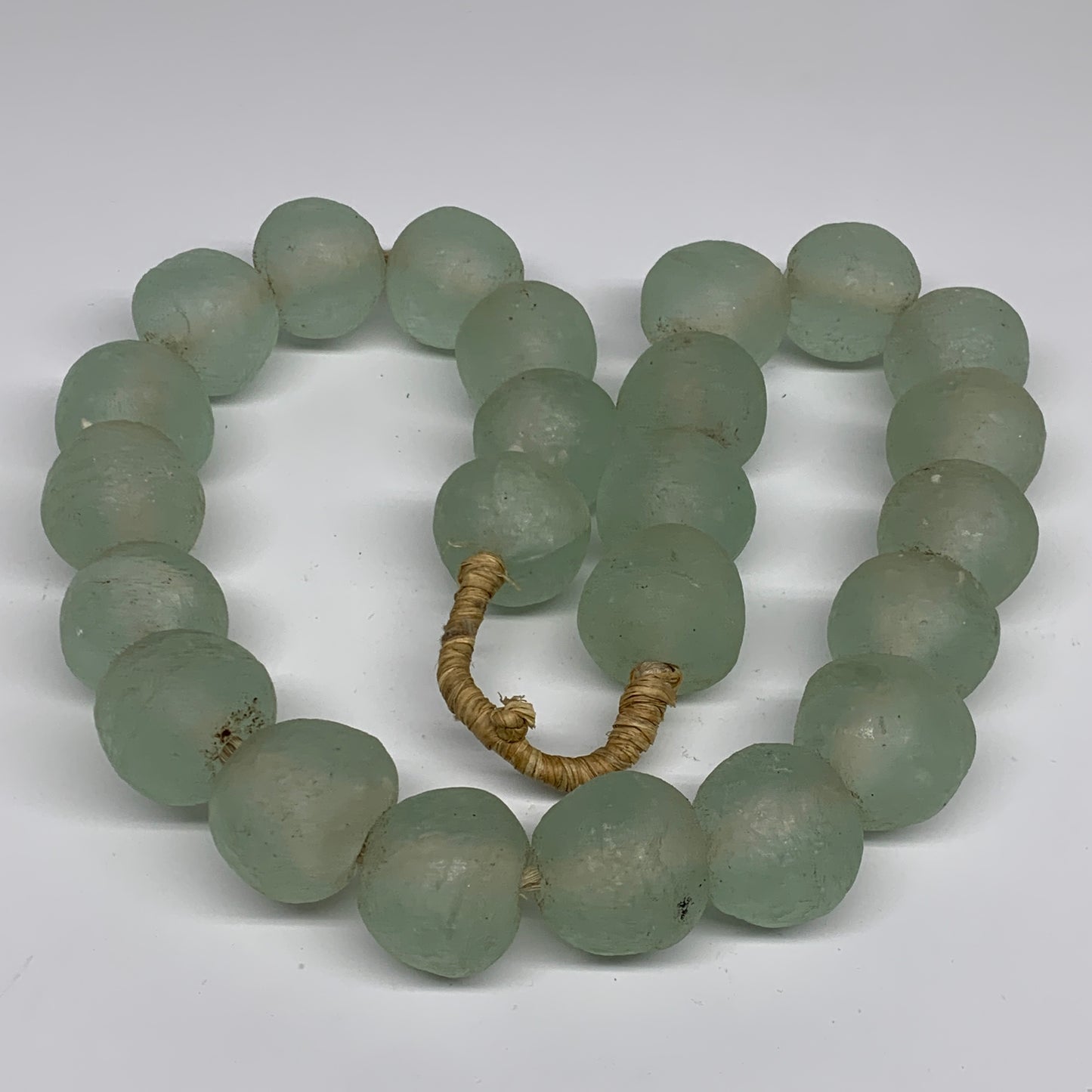 2.46 lbs, 28mm-32mm, 1 Strand, 24 beads, Blue Round Sea Glass Beads , B35627