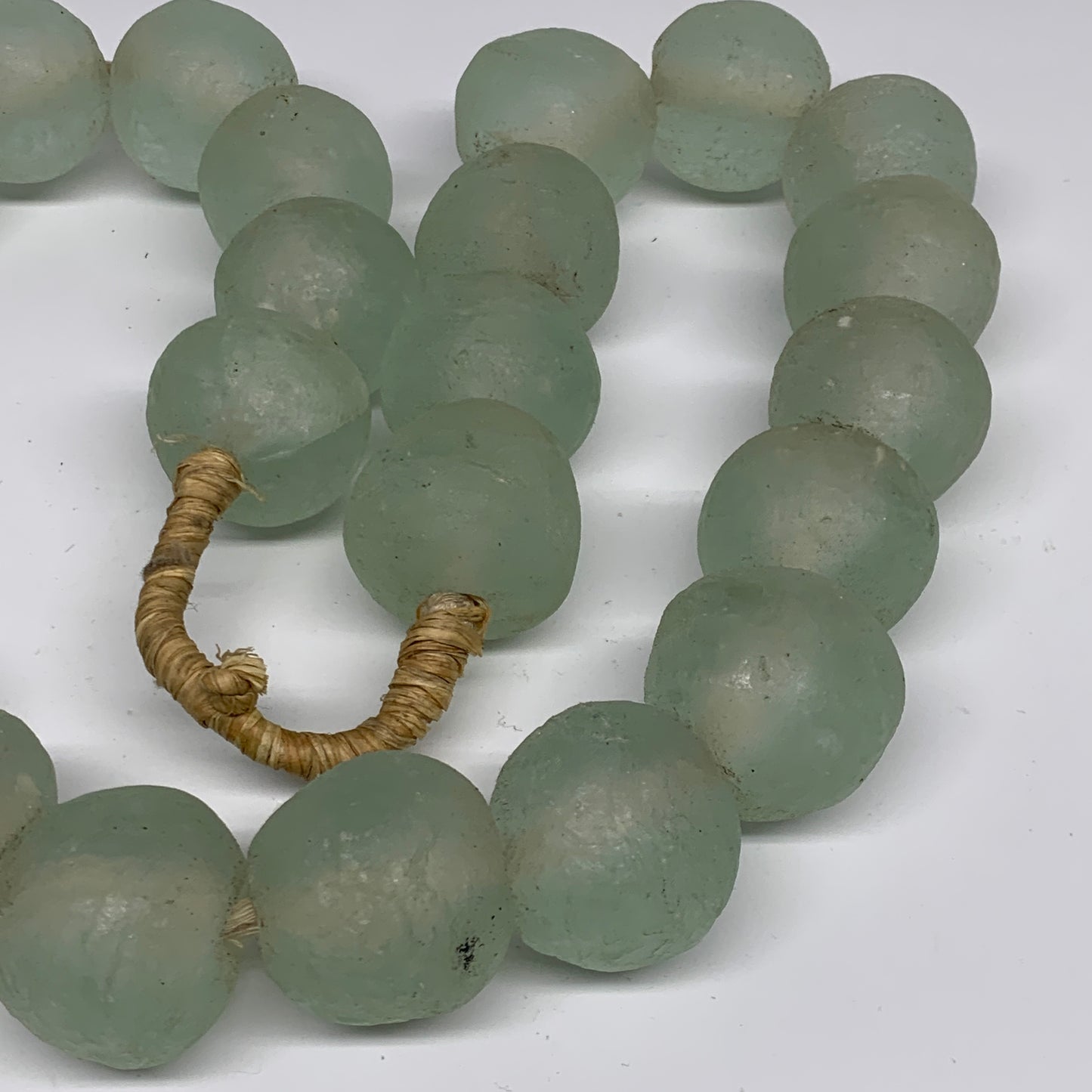 2.46 lbs, 28mm-32mm, 1 Strand, 24 beads, Blue Round Sea Glass Beads , B35627