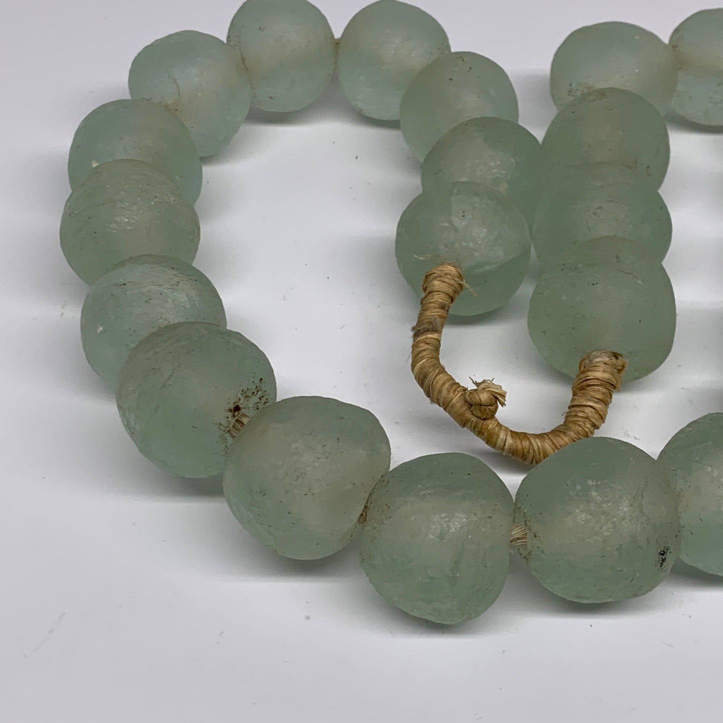 2.46 lbs, 28mm-32mm, 1 Strand, 24 beads, Blue Round Sea Glass Beads , B35627