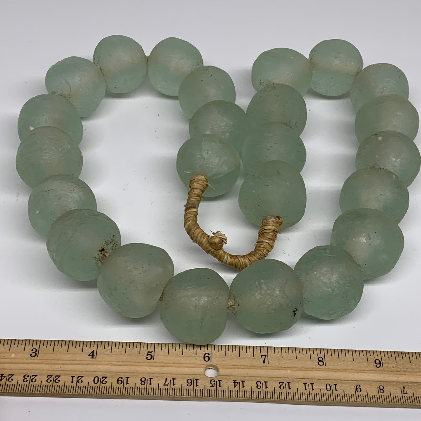 2.46 lbs, 28mm-32mm, 1 Strand, 24 beads, Blue Round Sea Glass Beads , B35627
