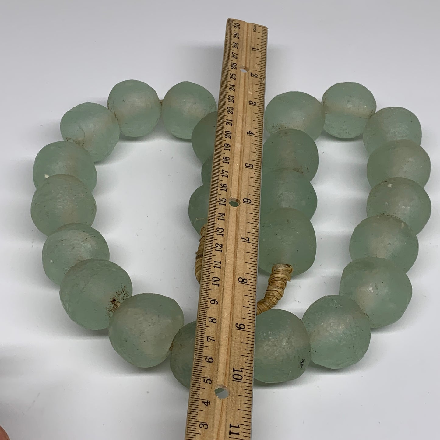 2.46 lbs, 28mm-32mm, 1 Strand, 24 beads, Blue Round Sea Glass Beads , B35627