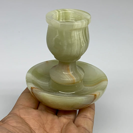 277g, 3.1"x1.5"x2.9", Natural Green Onyx Candle Holder Gemstone Hand Carved, B32