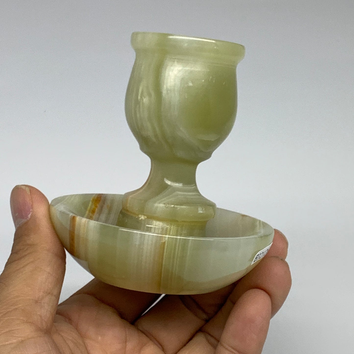 277g, 3.1"x1.5"x2.9", Natural Green Onyx Candle Holder Gemstone Hand Carved, B32