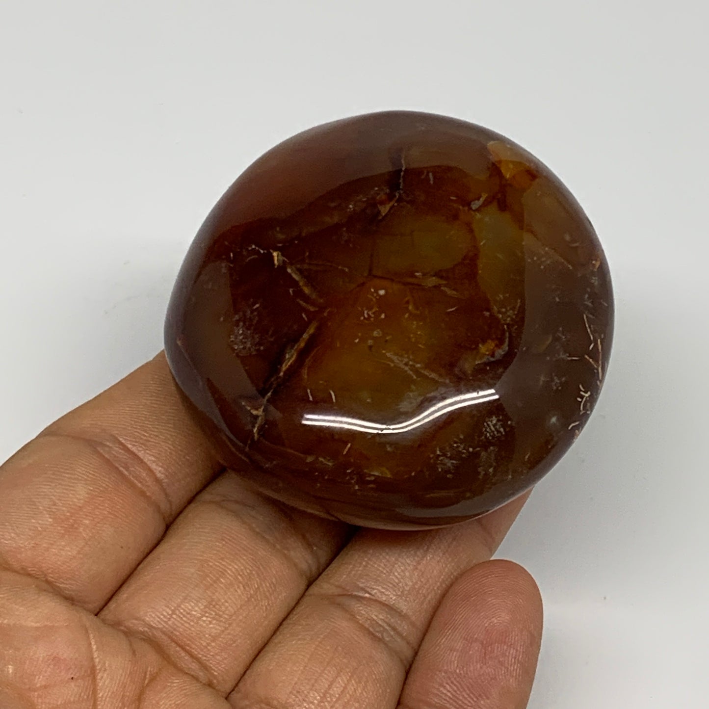 120.2g, 2.3"x2.1"x1.1", Red Carnelian Palm-Stone Gem Crystal Polished, B28422