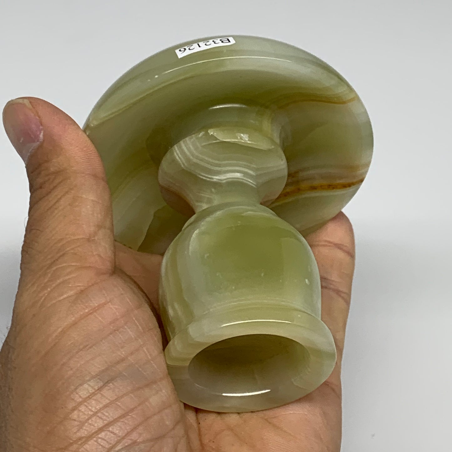 277g, 3.1"x1.5"x2.9", Natural Green Onyx Candle Holder Gemstone Hand Carved, B32